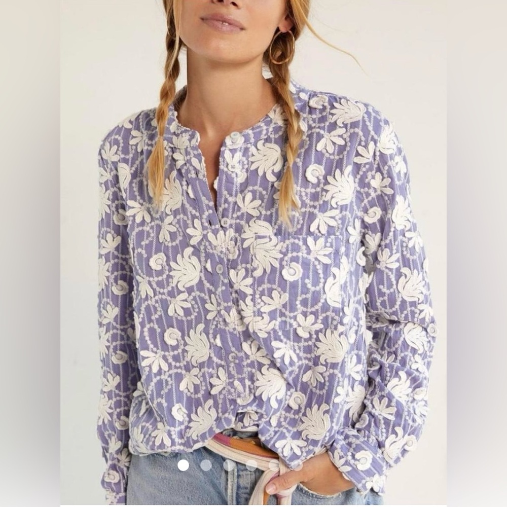 Anthropologie | Pilcro Whitney Trapeze Striped Floral Button Top